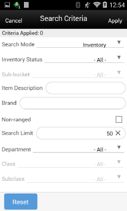 Search Mode: Inventory Status