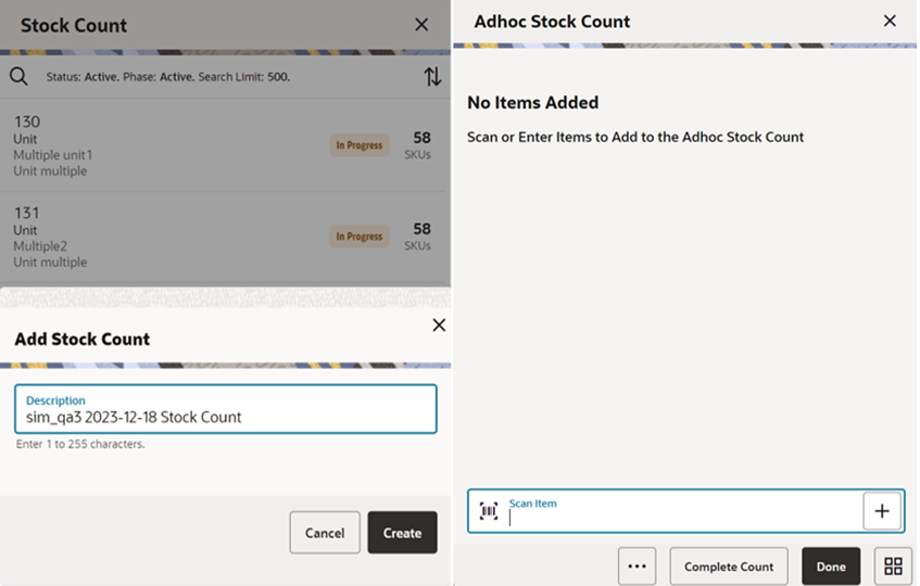 This image shows the Ad Hoc Stock Count screen. This image shows the Ad Hoc Stock Count screen.