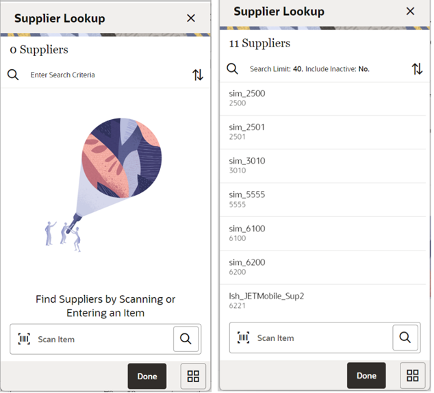 This image shows the Supplier Lookup screen flow. This image shows the Supplier Lookup screen flow.