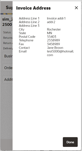 This image shows the Invoice Address screen. This image shows the Invoice Address screen.