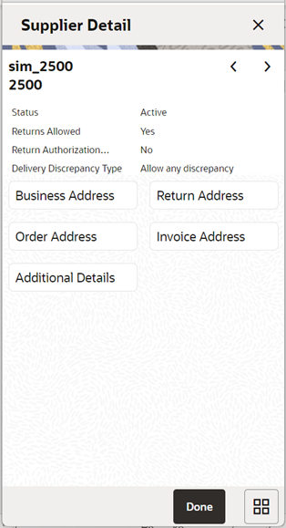 This image shows the Supplier Detail screen. This image shows the Supplier Detail screen.