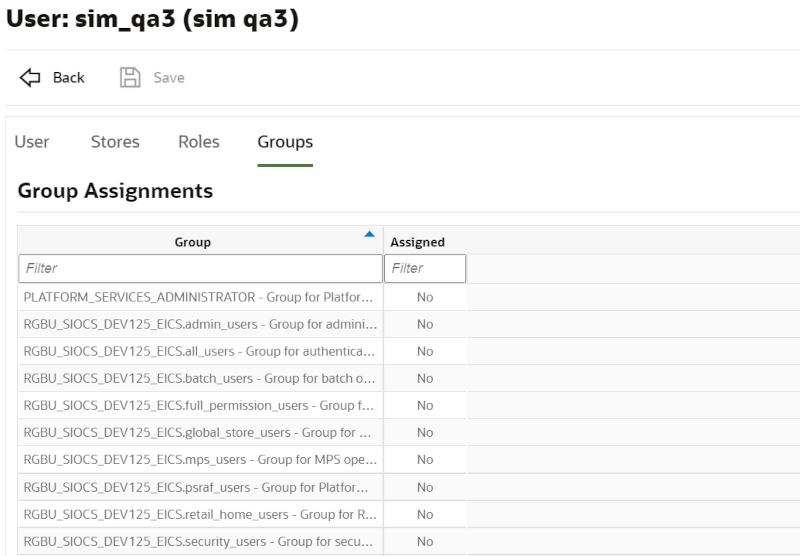 User Detail (Groups) Screen User Detail (Groups) Screen