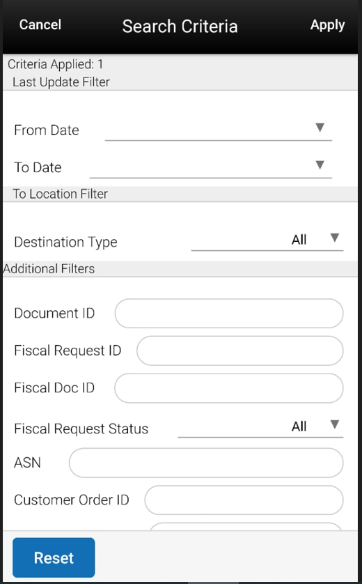 Search Criteria Screen Search Criteria Screen