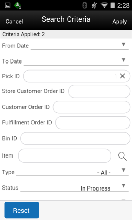 Search Criteria Screen (Pick List) Search Criteria Screen (Pick List)