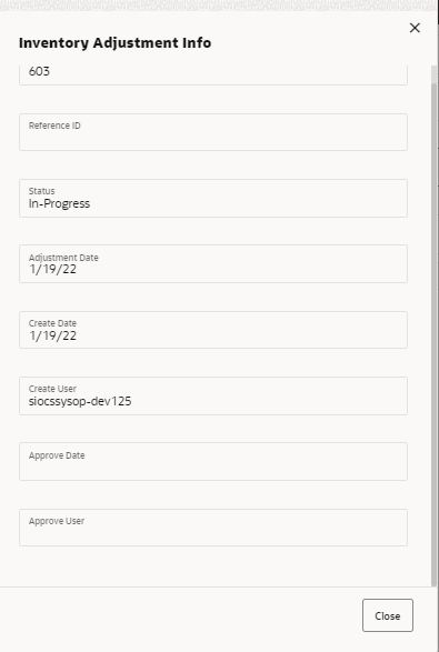 Inventory Adjustment Info Popup Inventory Adjustment Info Popup