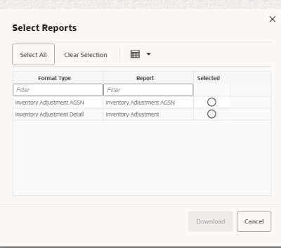 Select Report Popup (Download Report) Select Report Popup (Download Report)