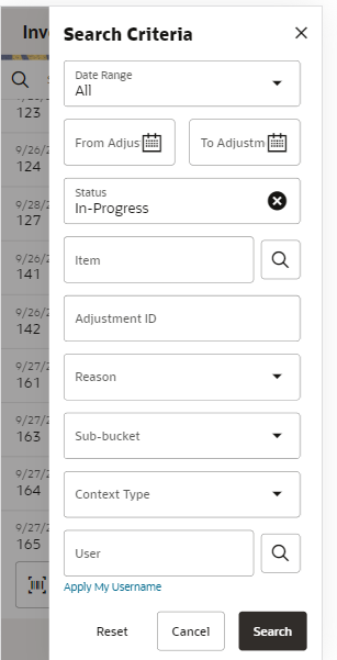 Search Criteria Screen (Inventory Adjustments Search Criteria Screen (Inventory Adjustments