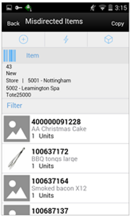Misdirected Items Screen Misdirected Items Screen
