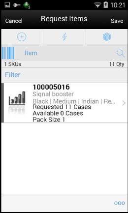 Request Items Screen Request Items Screen
