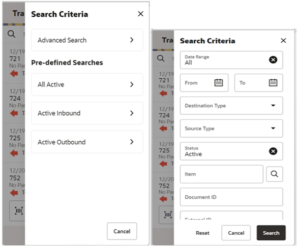 This image shows the Search Criteria screens.