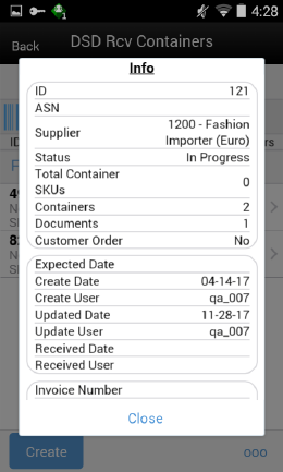 Receiving Info Screen Receiving Info Screen