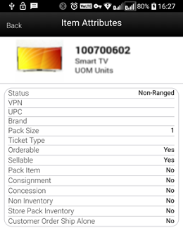 Item Attributes Screen Item Attributes Screen