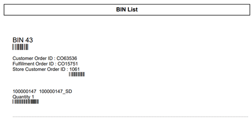 customer Order Bin Label Report