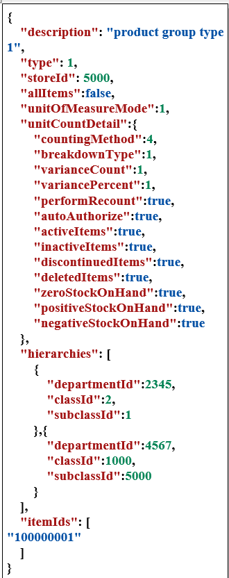 Example input unitCountDetail