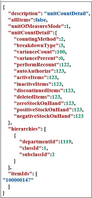 Example Input unitCountDetail