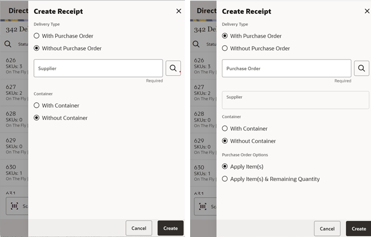 This image shows the Create Receipt screen.