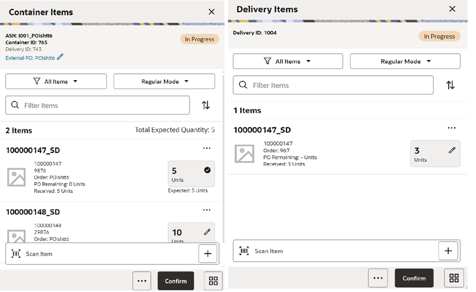 This image shows the Delivery Info screen.