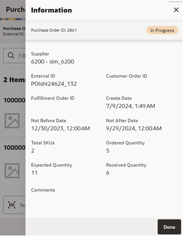 This image shows the Purchase Order Information screen.