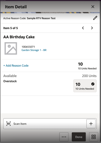 This image shows the Item Detail screen.
