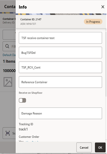 This image shows the Info popup screen.