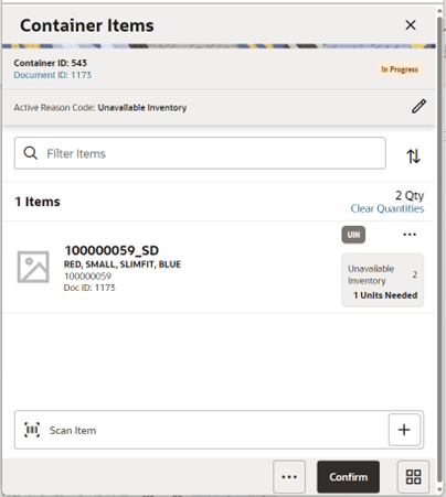 Container Items Screen