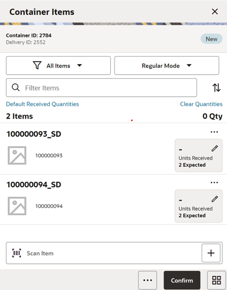 Container Items Screen
