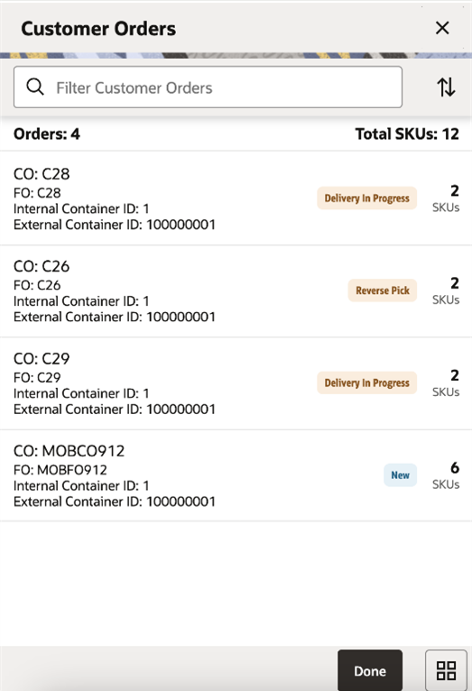 Customer Orders Screen