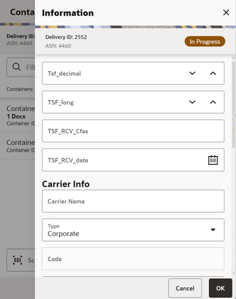 Delivery Info Screen