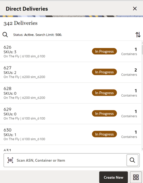 Direct Deliveries Screen
