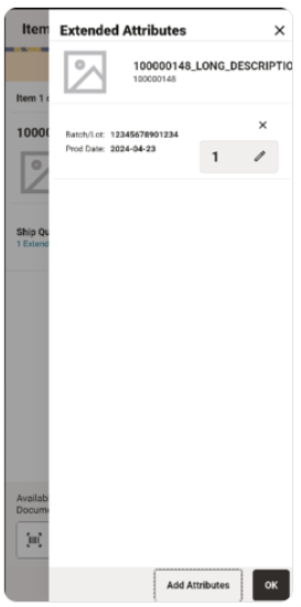 Item Detail (Extended Attributes) screen