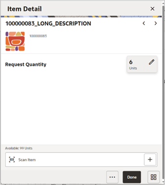 Item Detail Screen (Requested Quantity)