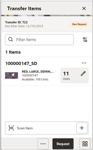 Transfer Items Screen