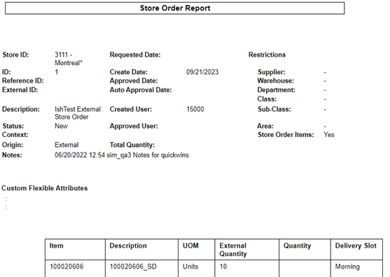 Store Order Report Store Order Report