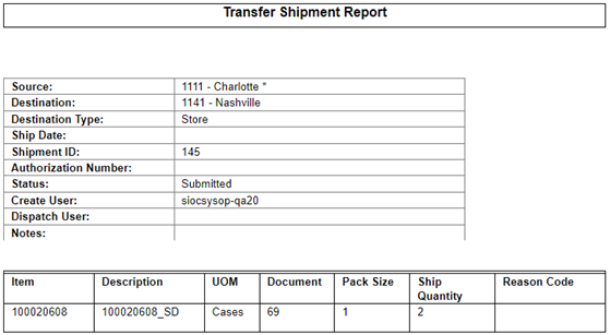 Transfer Shipment Report (without Container) Transfer Shipment Report (without Container)