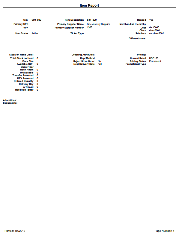 Item Detail Report Item Detail Report