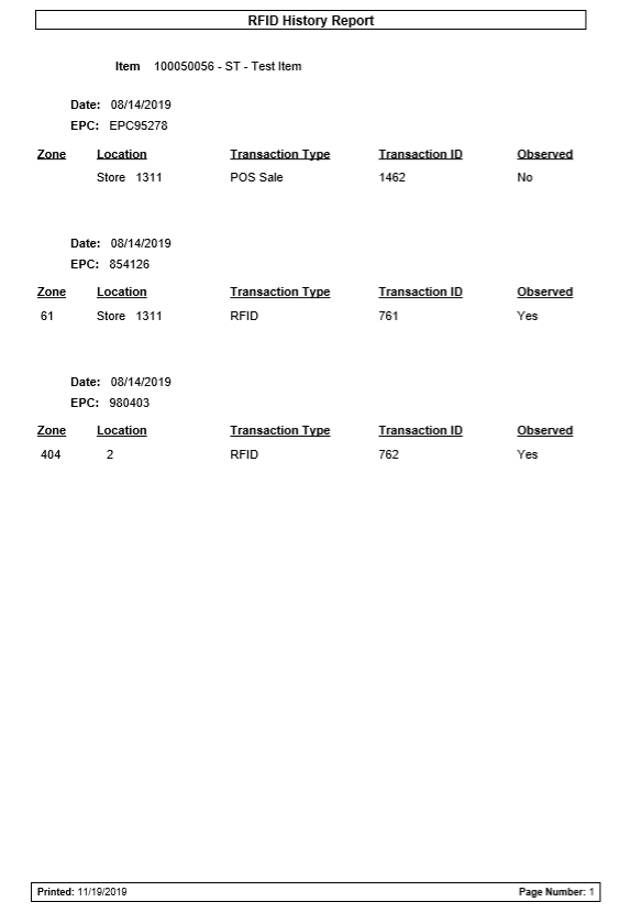 RFID History Report RFID History Report