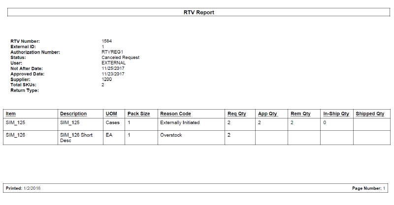 RTV Report RTV Report