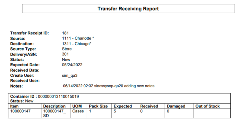 Transfer Delivery Report Transfer Delivery Report