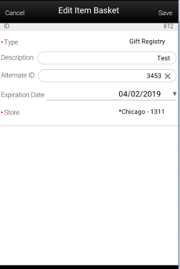Edit Item Basket Screen Edit Item Basket Screen