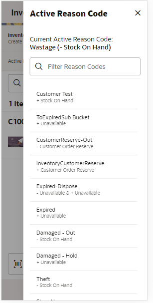 Reason Code Screen