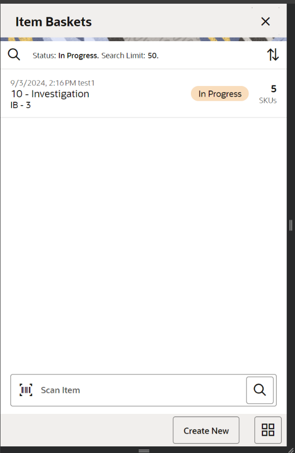 Item Baskets (list) Screen Item Baskets (list) Screen