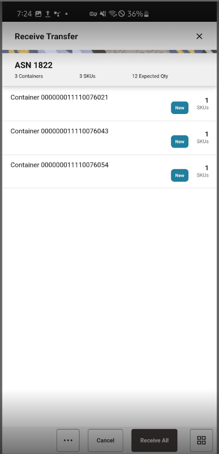 Receive Transfer Screen Receive Transfer Screen