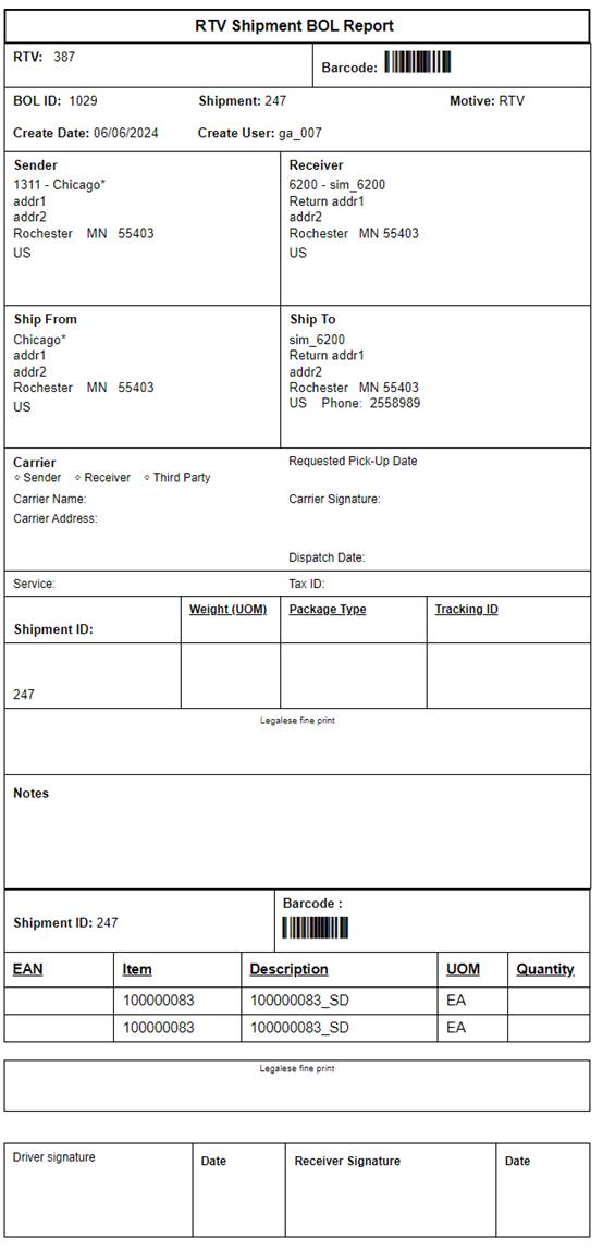 Vendor Shipment BOL Report (without Containers) Vendor Shipment BOL Report (without Containers)