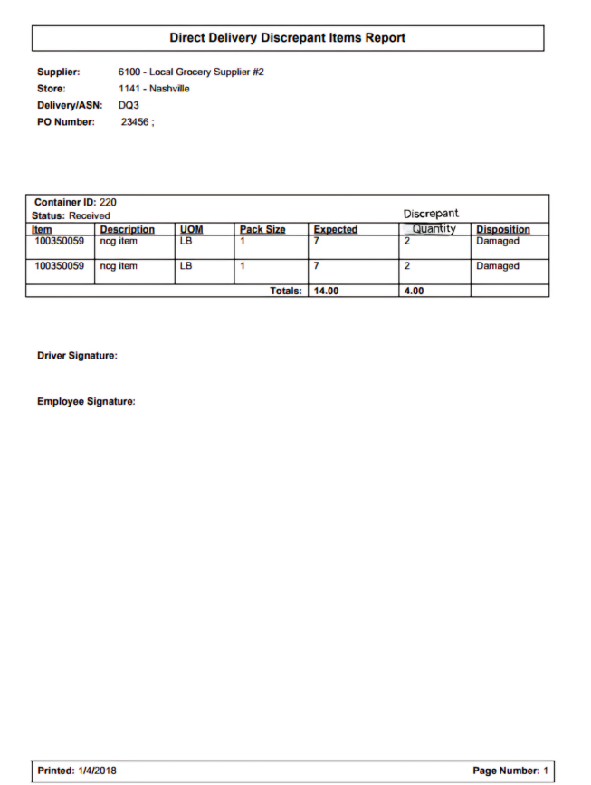 Direct Delivery Discrepant Items Report Direct Delivery Discrepant Items Report