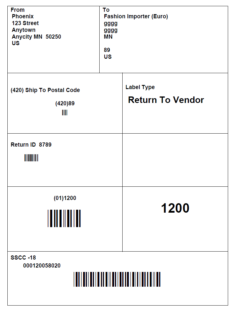 Vendor Shipment Label Vendor Shipment Label