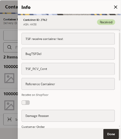 This image shows the Container Lookup Info screen. This image shows the Container Lookup Info screen.