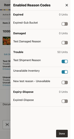 This image shows the Enabled Reason Codes screen. This image shows the Enabled Reason Codes screen.