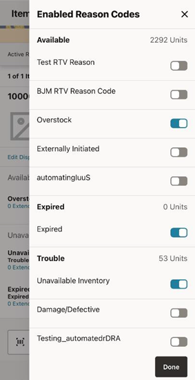 This image shows the Enabled Reason Codes screen. This image shows the Enabled Reason Codes screen.