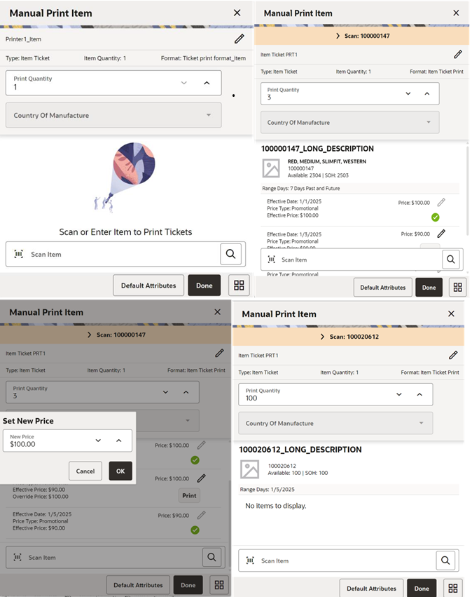 This image shows the Manual Print Item screen. This image shows the Manual Print Item screen.