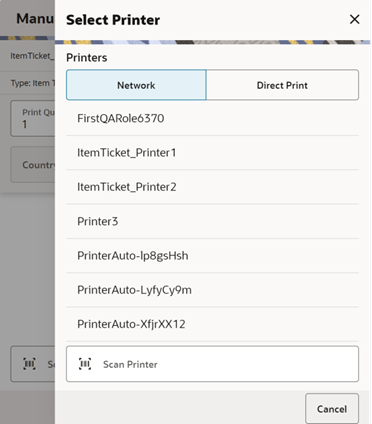 This image shows the Select Printer screen. This image shows the Select Printer screen.